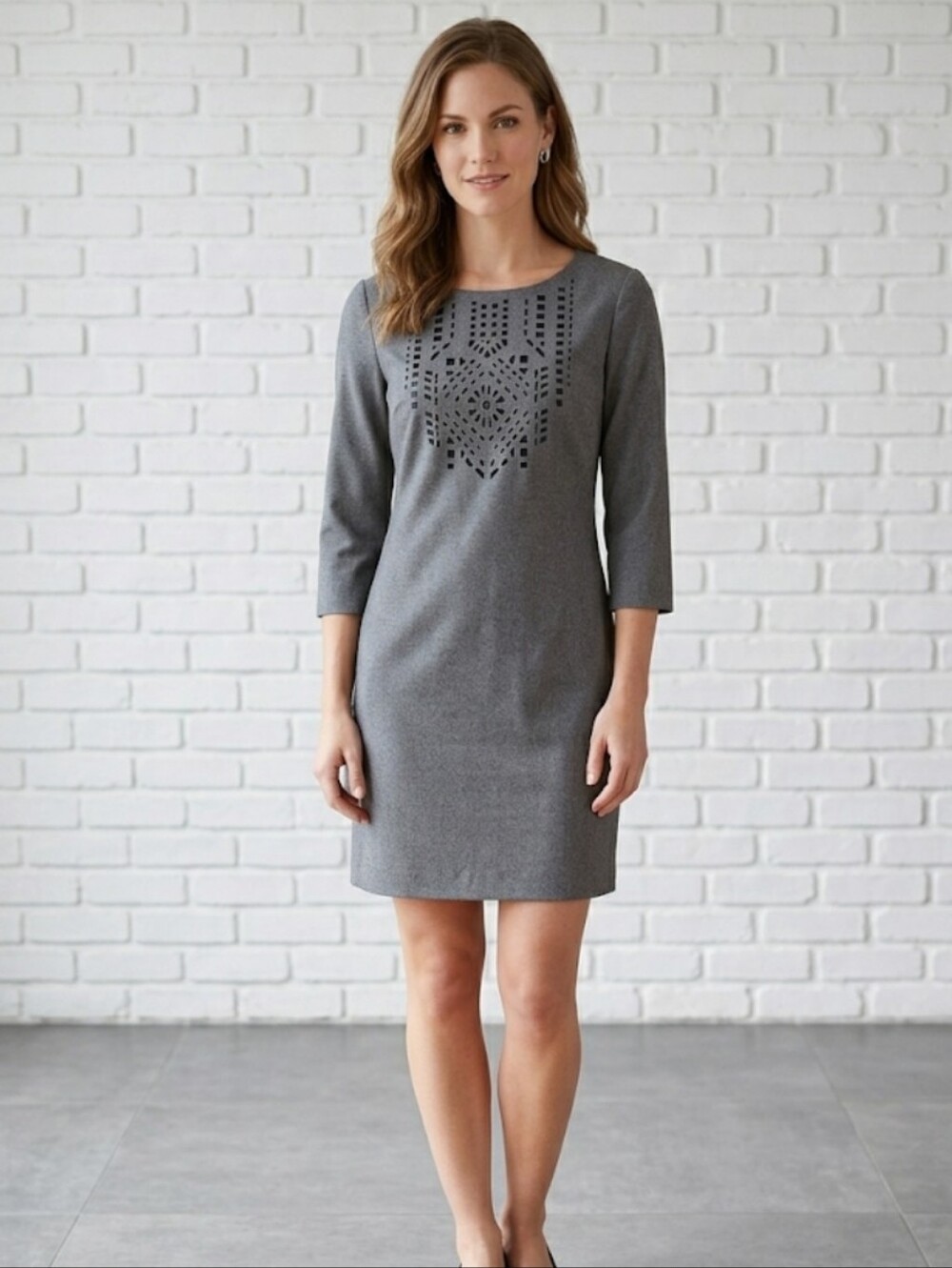 BANANA REPUBLIC Womens Size 8 Grey Shift Dress 3/4 Sleeve Cut Out Design NWT